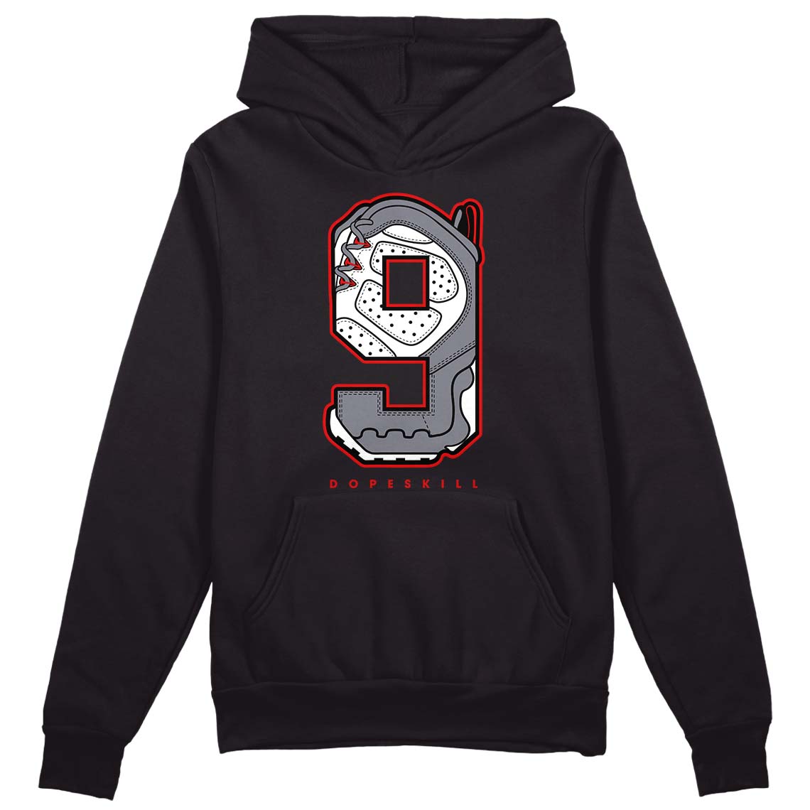 Fire Red 9s DopeSkill Hoodie Sweatshirt No.9 Graphic - Black 