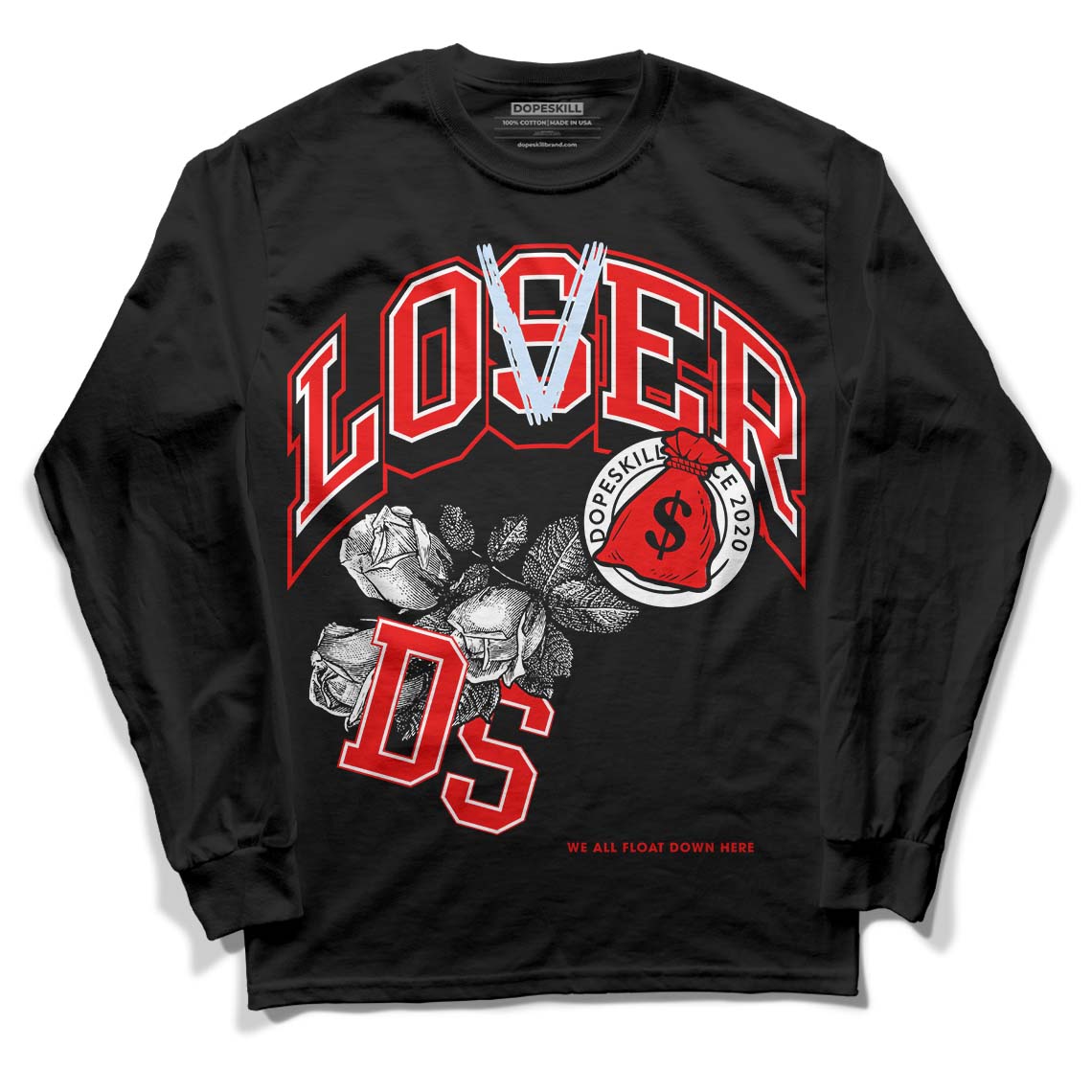 Cherry 11s DopeSkill Long Sleeve T-Shirt Loser Lover Graphic - Black