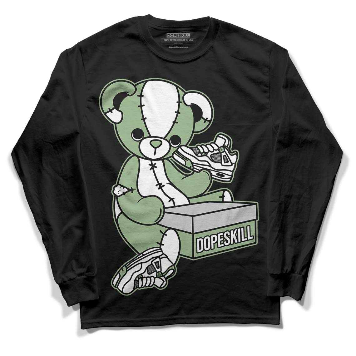 Jordan 4 Retro “Seafoam” DopeSkill Long Sleeve T-Shirt Sneakerhead BEAR Graphic Streetwear  - Black 