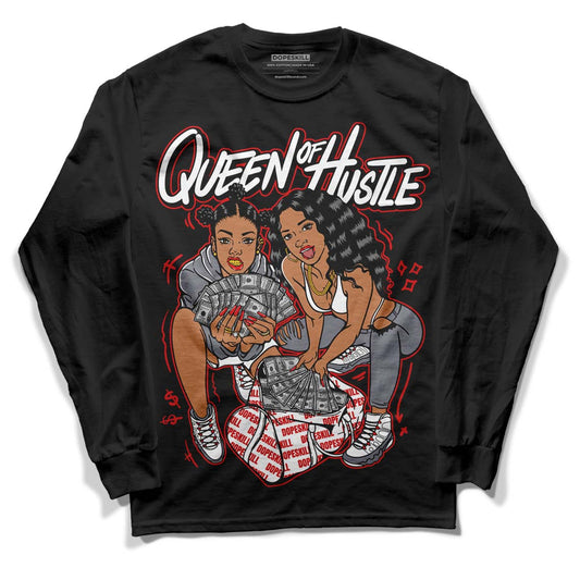 Fire Red 9s DopeSkill Long Sleeve T-Shirt Queen Of Hustle Graphic - Black 