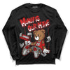 Fire Red 3s DopeSkill Long Sleeve T-Shirt Money Is Our Motive Bear Graphic - Black
