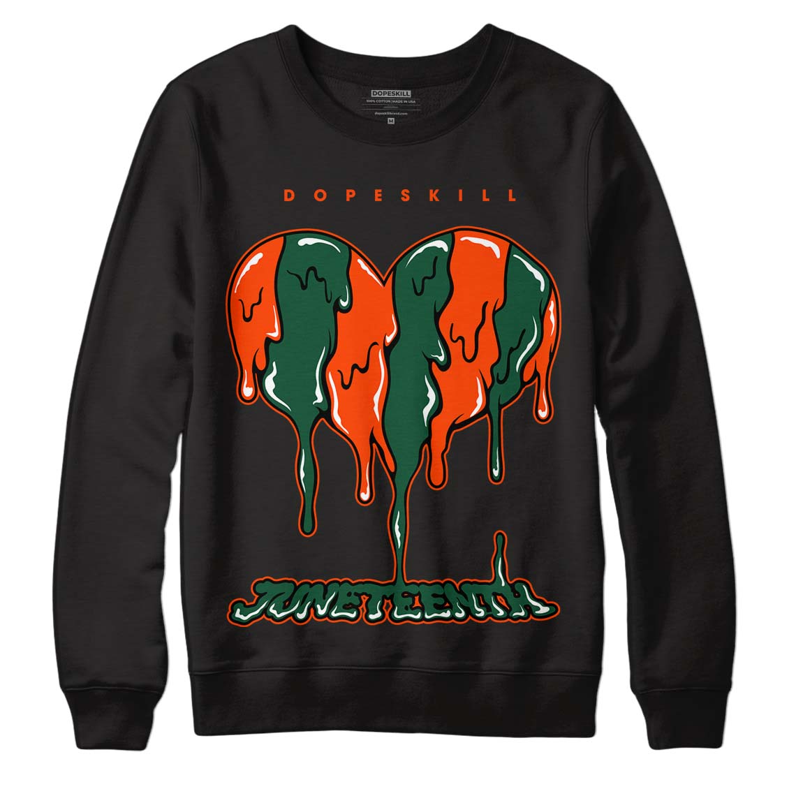 Dunk Low Team Dark Green Orange DopeSkill Sweatshirt Juneteenth Heart Graphic - Black