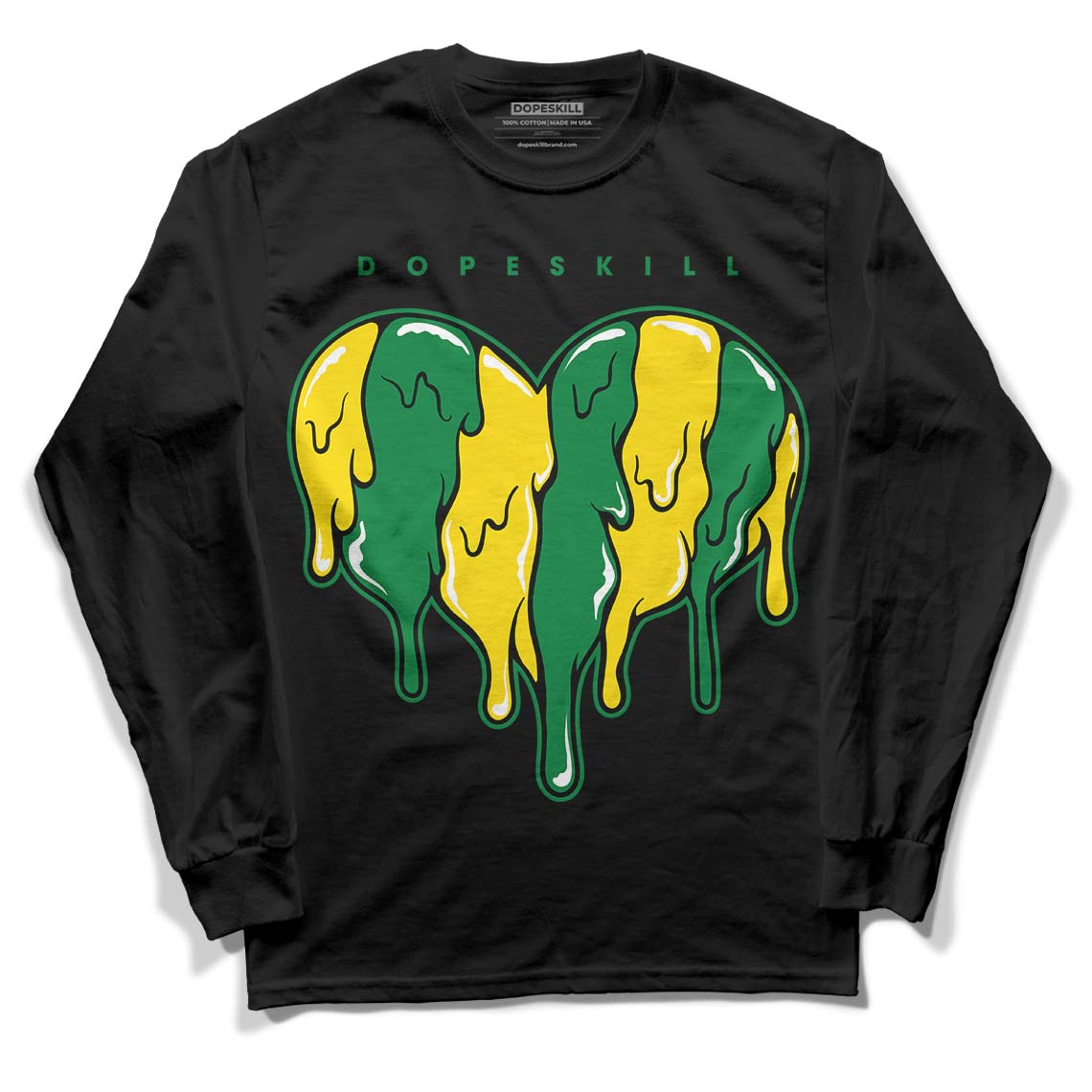 Dunk Low Reverse Brazil DopeSkill Long Sleeve T-Shirt Slime Drip Heart Graphic - Black