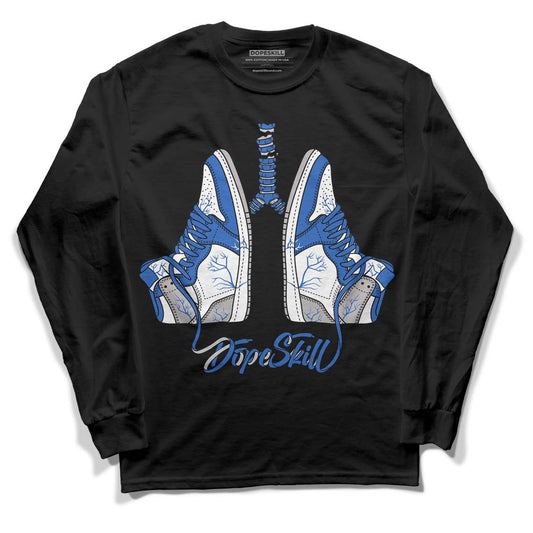 True Blue 1s DopeSkill Long Sleeve T-Shirt Breathe Graphic - Black