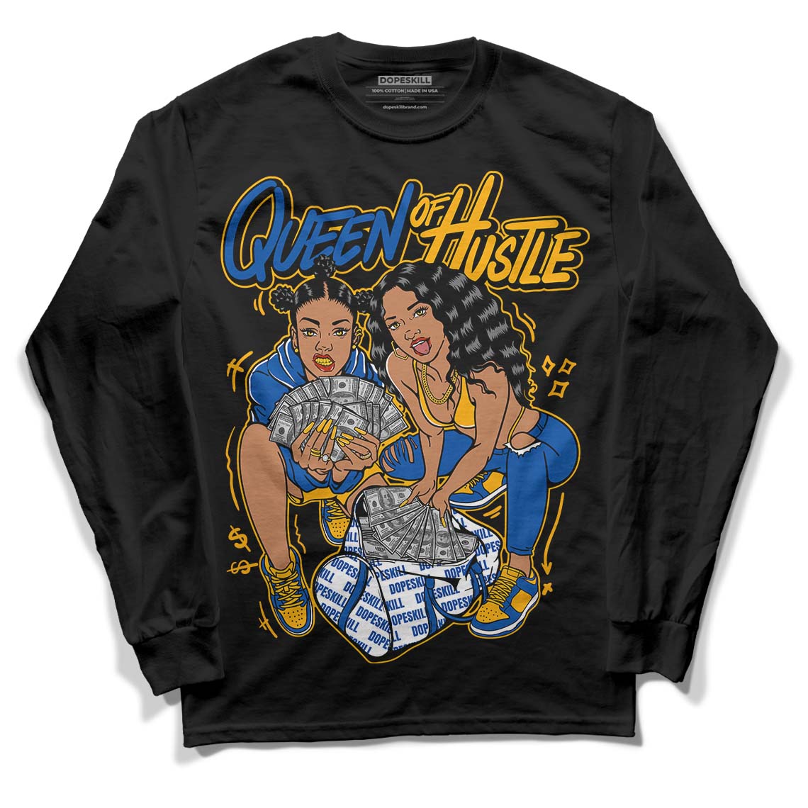 Dunk Blue Jay and University Gold DopeSkill Long Sleeve T-Shirt Queen Of Hustle Graphic Streetwear - Black