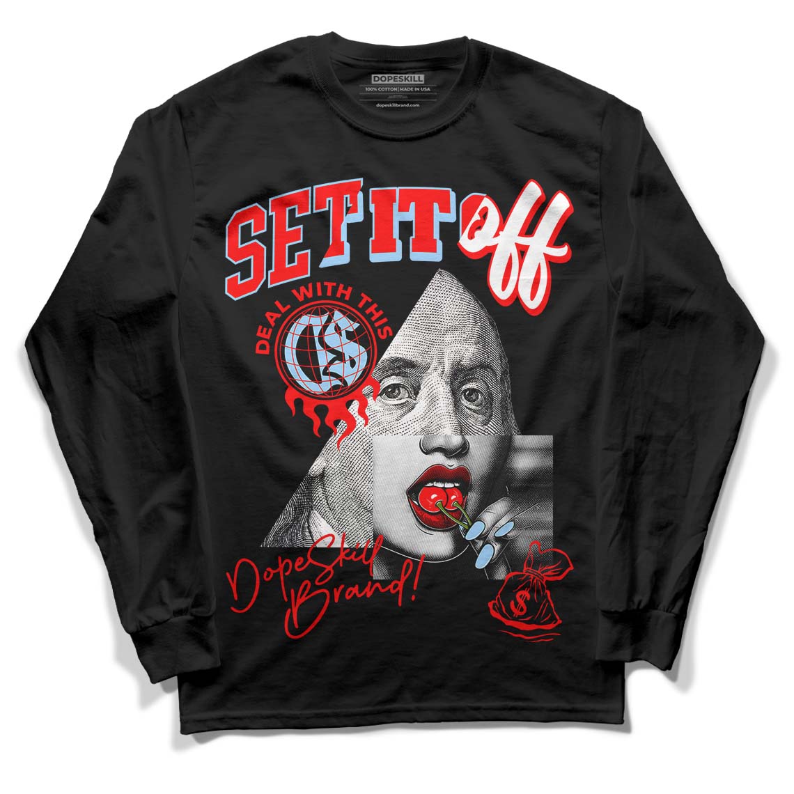 Cherry 11s DopeSkill Long Sleeve T-Shirt New Set It Off Graphic - Black