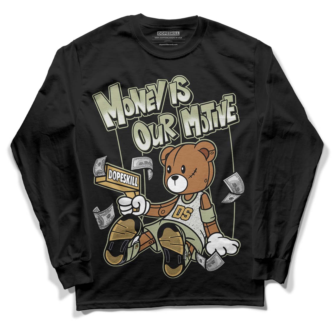 Jade Horizon 5s DopeSkill Long Sleeve T-Shirt Money Is Our Motive Bear Graphic - Black 