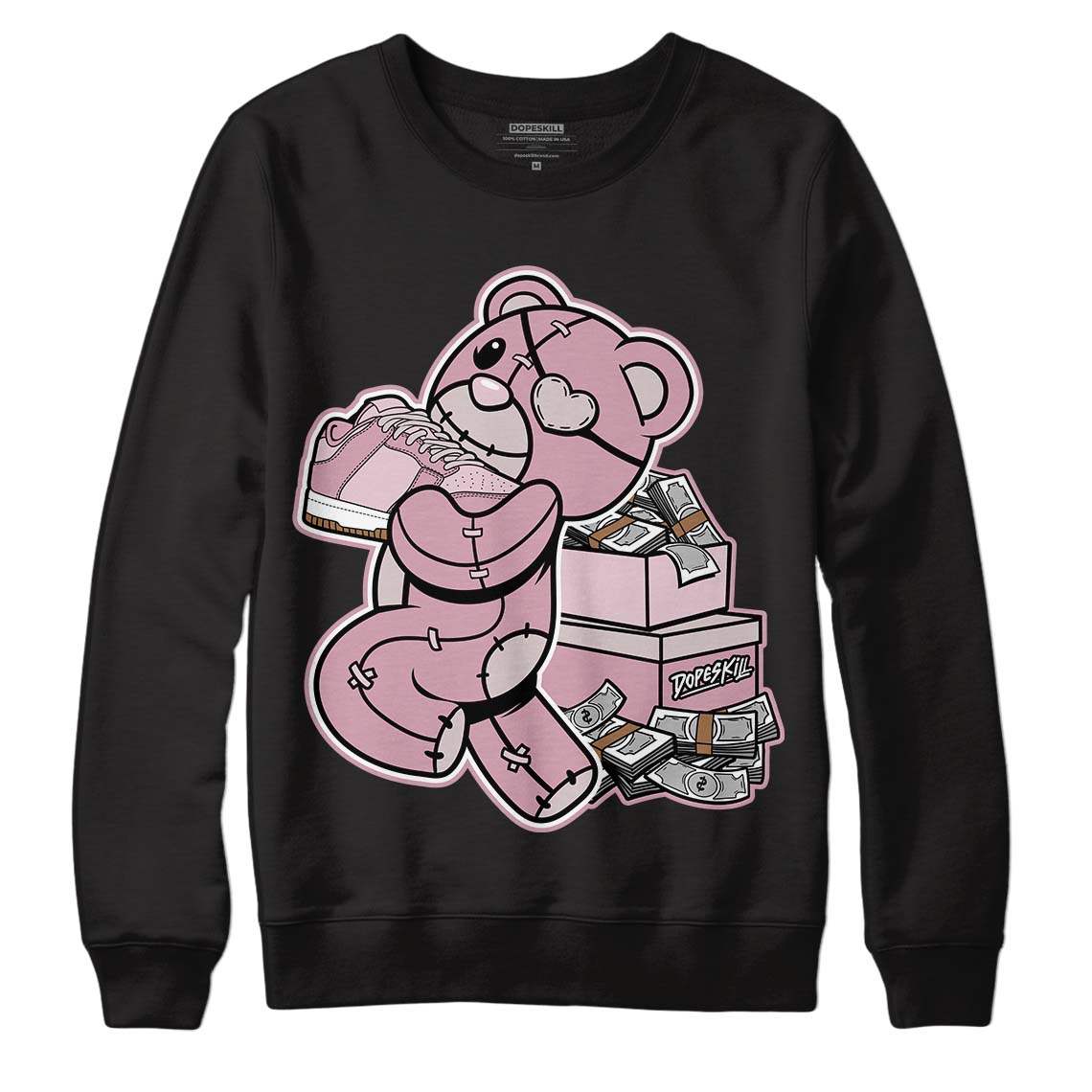 Dunk Low Teddy Bear Pink DopeSkill Sweatshirt Bear Steals Sneaker Graphic - Black 