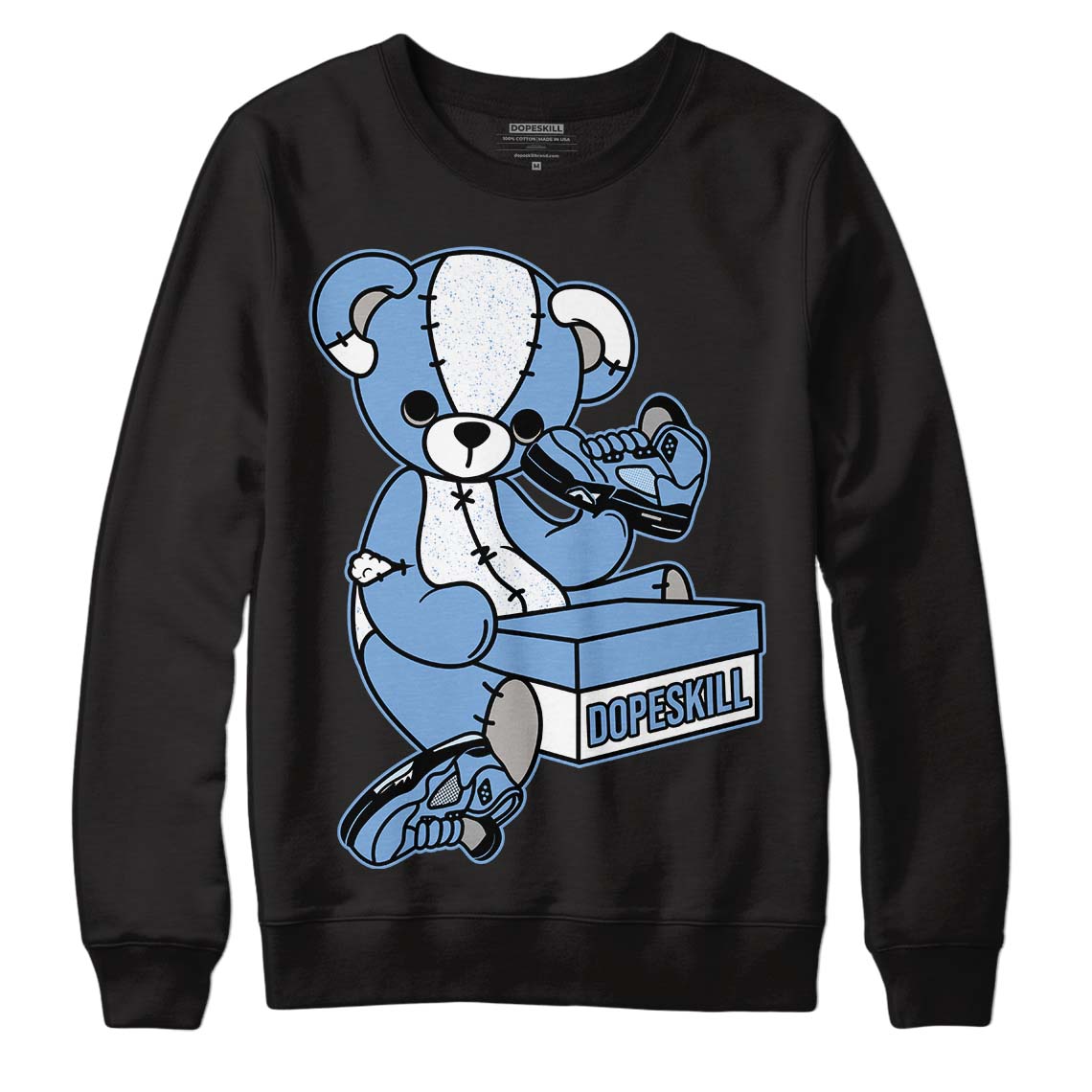 Jordan 5 Retro University Blue DopeSkill Sweatshirt Sneakerhead BEAR Graphic Streetwear - Black 