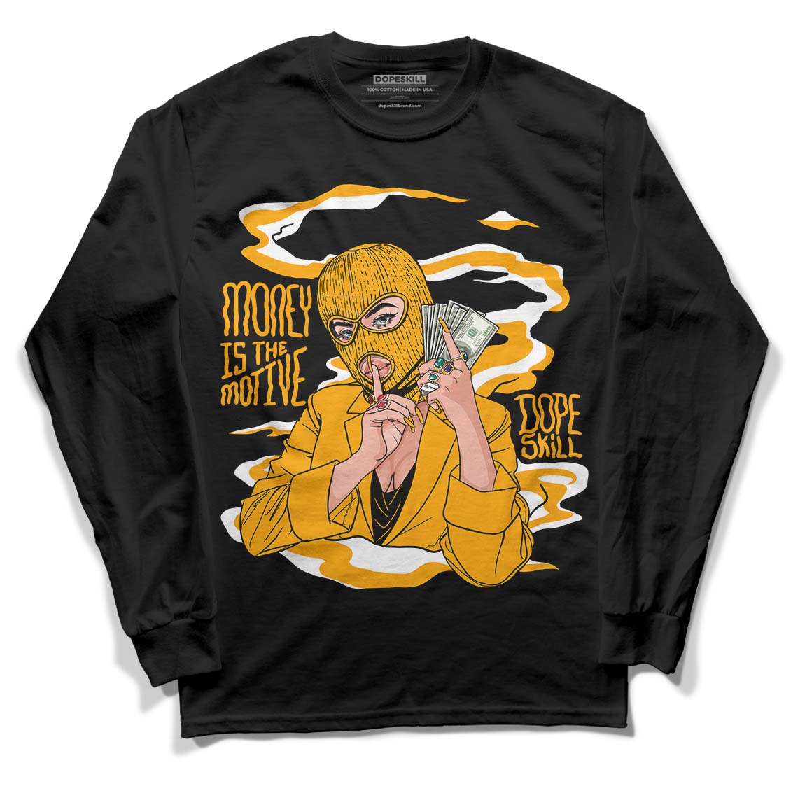 Black Taxi 12s DopeSkill Long Sleeve T-Shirt Money Is The Motive Graphic - Black 