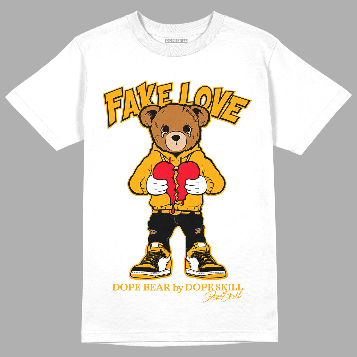 Taxi Yellow Toe 1s DopeSkill T-Shirt Fake Love Graphic - White 