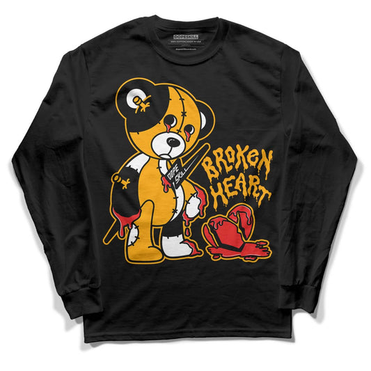 Taxi Yellow Toe 1s DopeSkill Long Sleeve T-Shirt Broken Heart Graphic - Black 