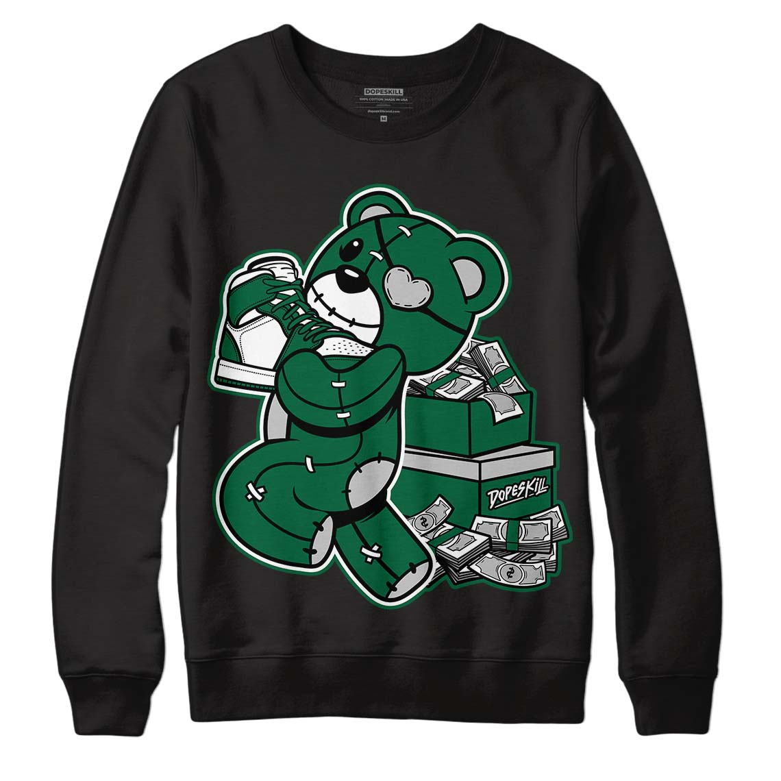 Gorge Green 1s DopeSkill Sweatshirt Bear Steals Sneaker Graphic - Black 