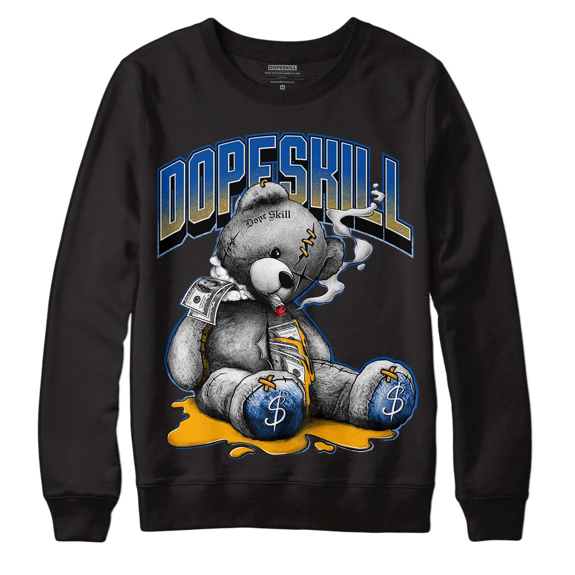 Dunk Blue Jay and University Gold DopeSkill Sweatshirt Sick Bear Graphic Streetwear - Black