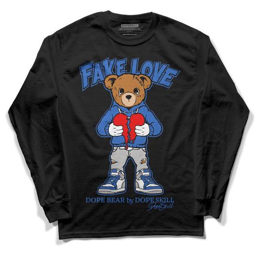 True Blue 1s DopeSkill Long Sleeve T-Shirt Fake Love Graphic - Black