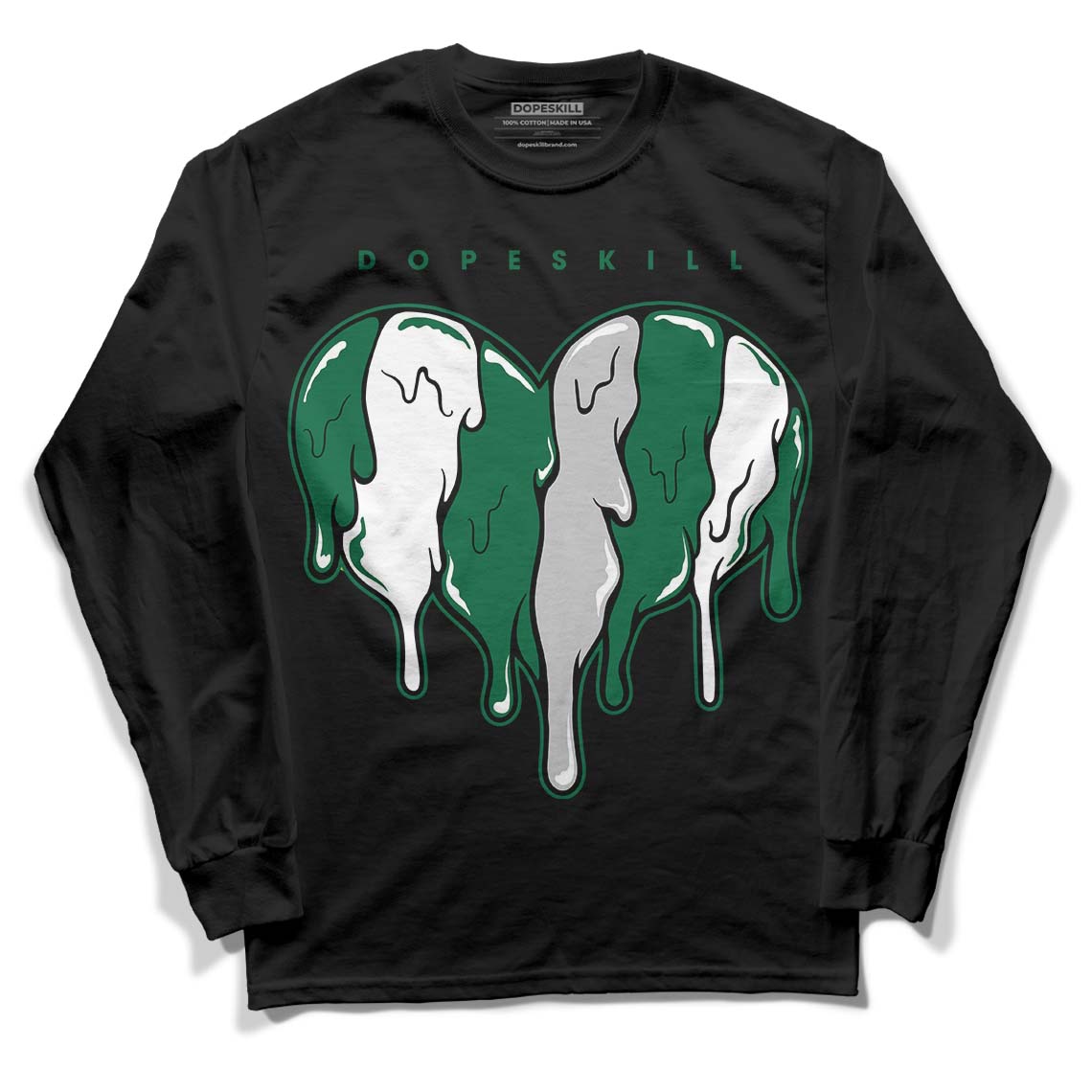 Gorge Green 1s DopeSkill Long Sleeve T-Shirt Slime Drip Heart Graphic - Black 