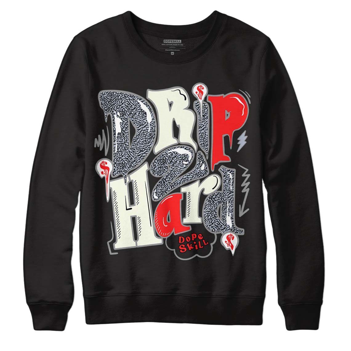 Jordan 3 Retro White Cement Reimagined DopeSkill Sweatshirt Drip Too Hard Graphic Streetwear - Black