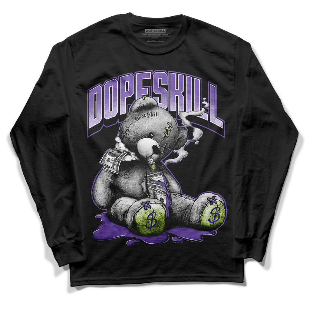 Canyon Purple 4s DopeSkill Long Sleeve T-Shirt Sick Bear Graphic - Black 