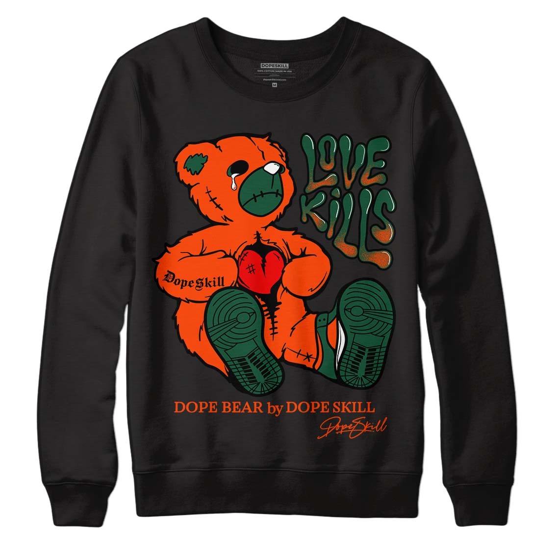 Dunk Low Team Dark Green Orange DopeSkill Sweatshirt Love Kills Graphic - Black