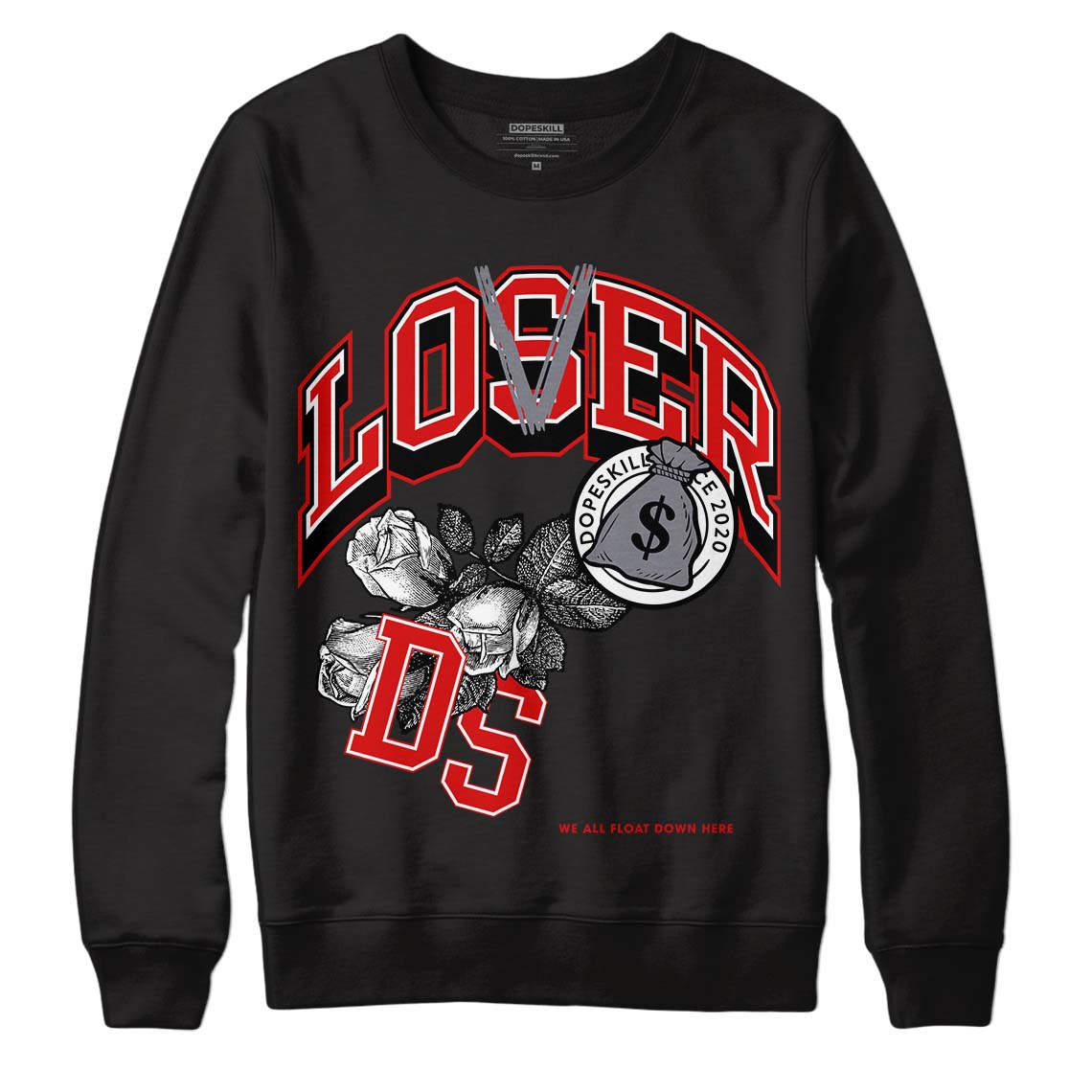 Gym Red 9s DopeSkill Sweatshirt Loser Lover Graphic - Black