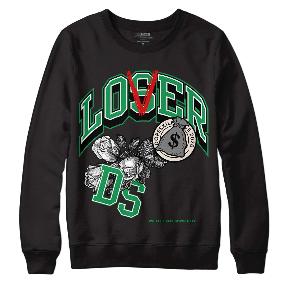 Jordan 2 Retro Lucky Green DopeSkill Sweatshirt Loser Lover Graphic Streetwear  - Black