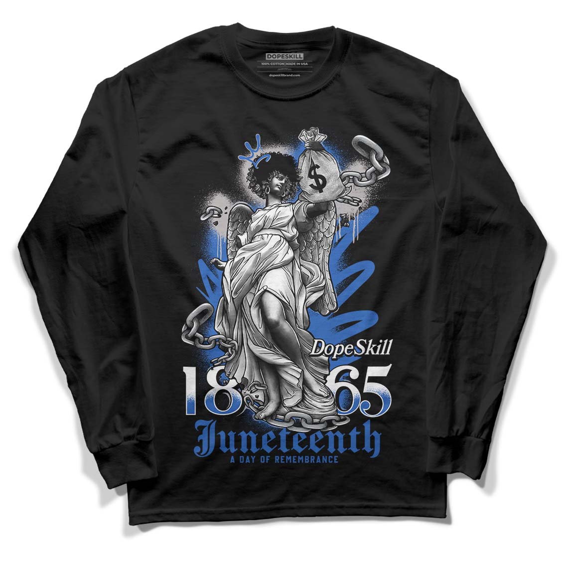 True Blue 1s DopeSkill Long Sleeve T-Shirt Juneteenth Graphic - Black