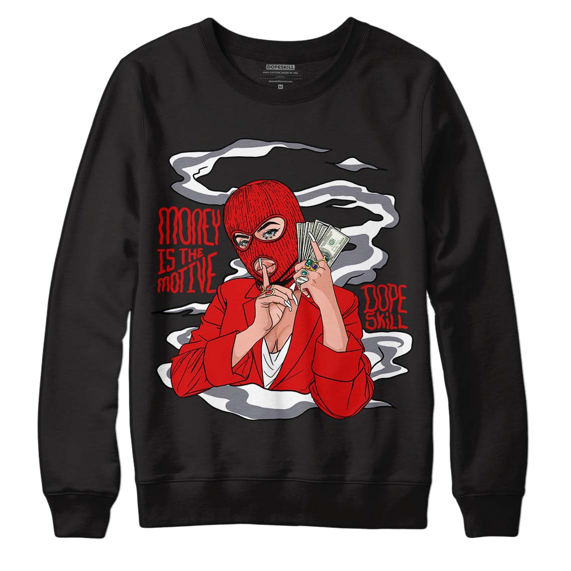 Gym Red 9s DopeSkill Sweatshirt Money Is The Motive Graphic - Black