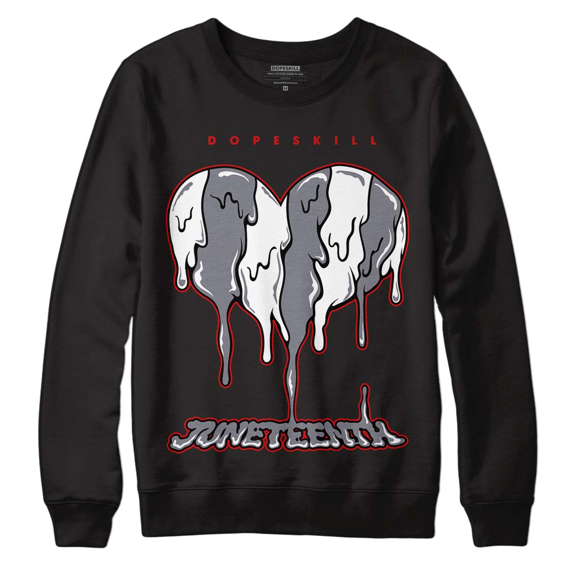 Fire Red 9s DopeSkill Sweatshirt Juneteenth Heart Graphic - Black 