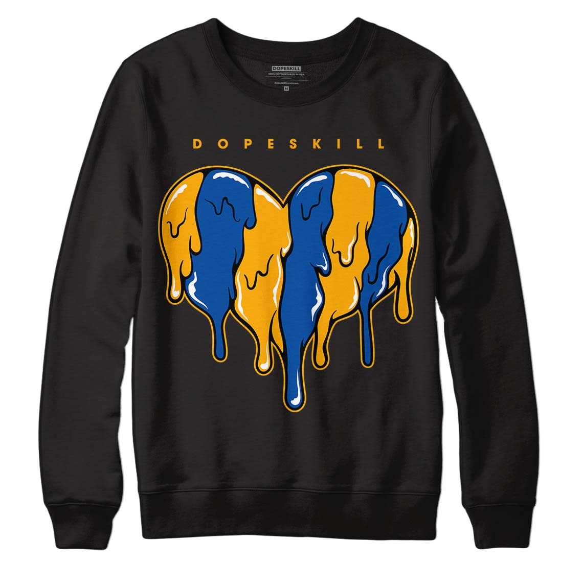 Dunk Blue Jay and University Gold DopeSkill Sweatshirt Slime Drip Heart Graphic Streetwear - Black