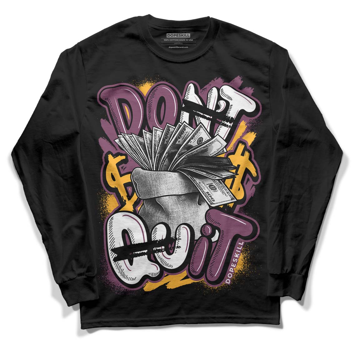 Brotherhood 1s High OG DopeSkill Long Sleeve T-Shirt Don't Quit Graphic - Black