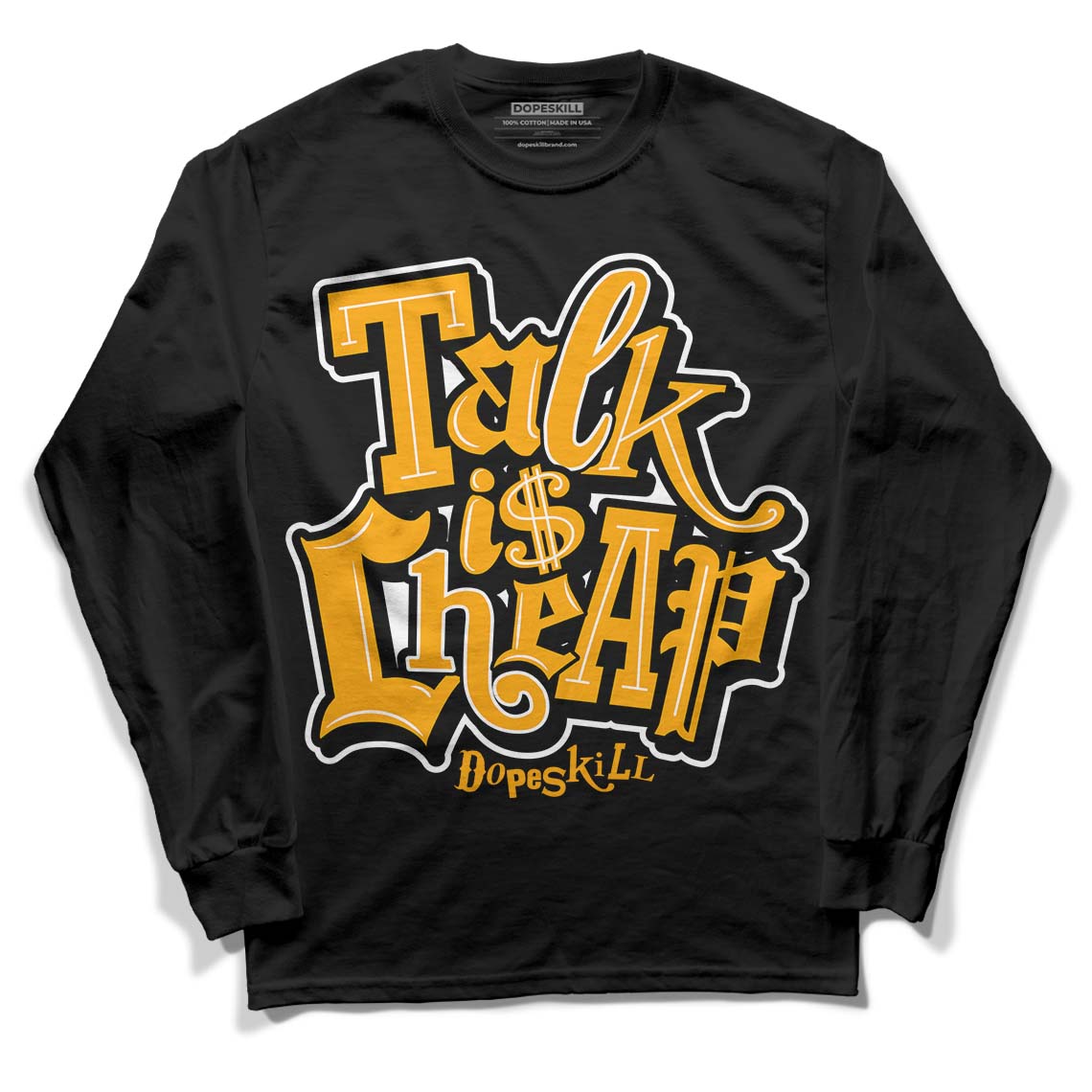 Black Taxi 12s DopeSkill Long Sleeve T-Shirt Talk Is Chip Graphic - Black