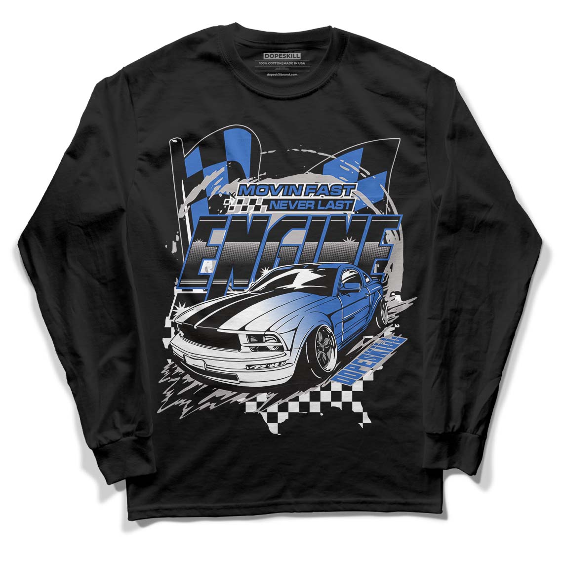 True Blue 1s DopeSkill Long Sleeve T-Shirt ENGINE Tshirt Graphic - Black