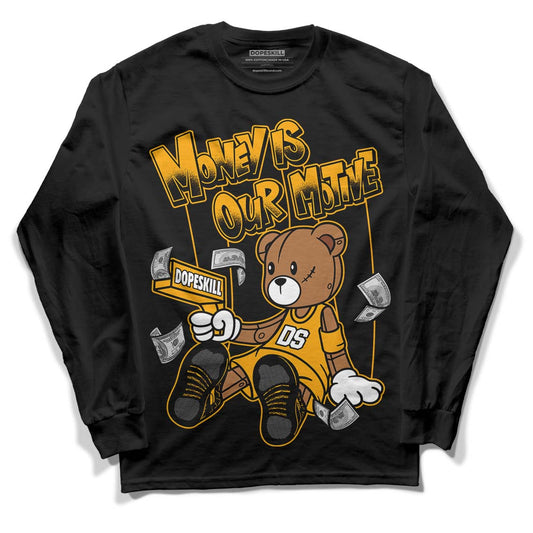 Black Taxi 12s DopeSkill Long Sleeve T-Shirt Money Is Our Motive Bear Graphic - Black 