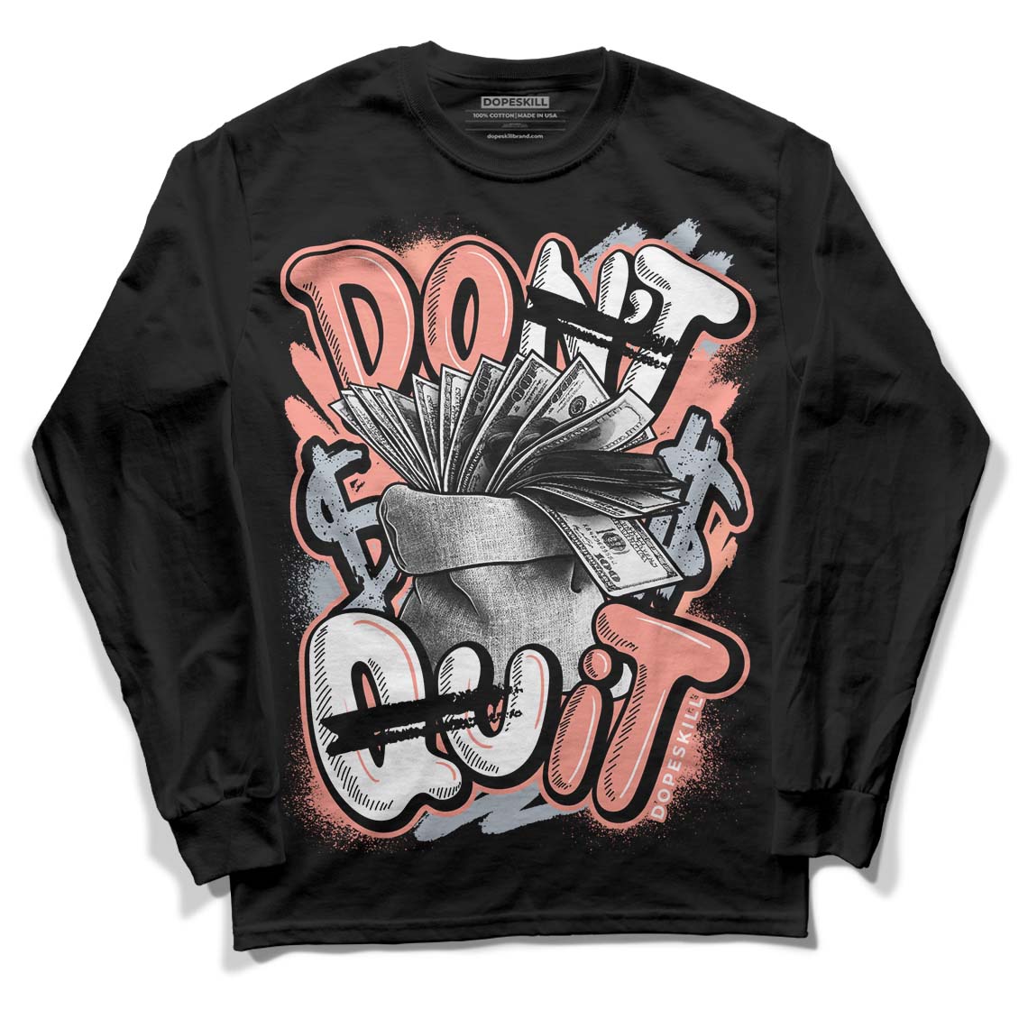 DJ Khaled x Jordan 5 Retro ‘Crimson Bliss’ DopeSkill Long Sleeve T-Shirt Don't Quit Graphic Streetwear - Black 