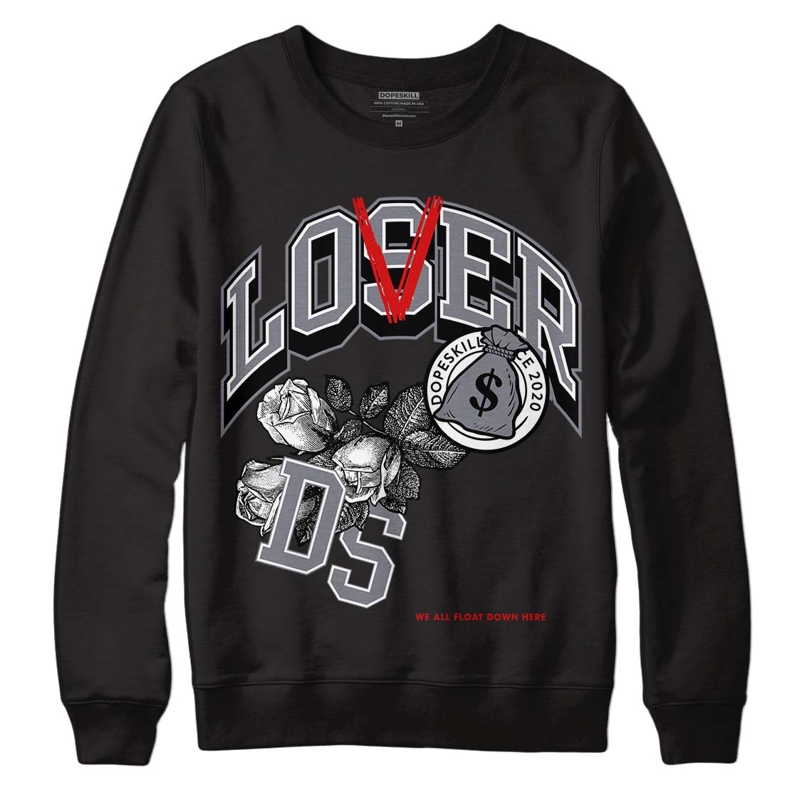 Fire Red 9s DopeSkill Sweatshirt Loser Lover Graphic - Black 