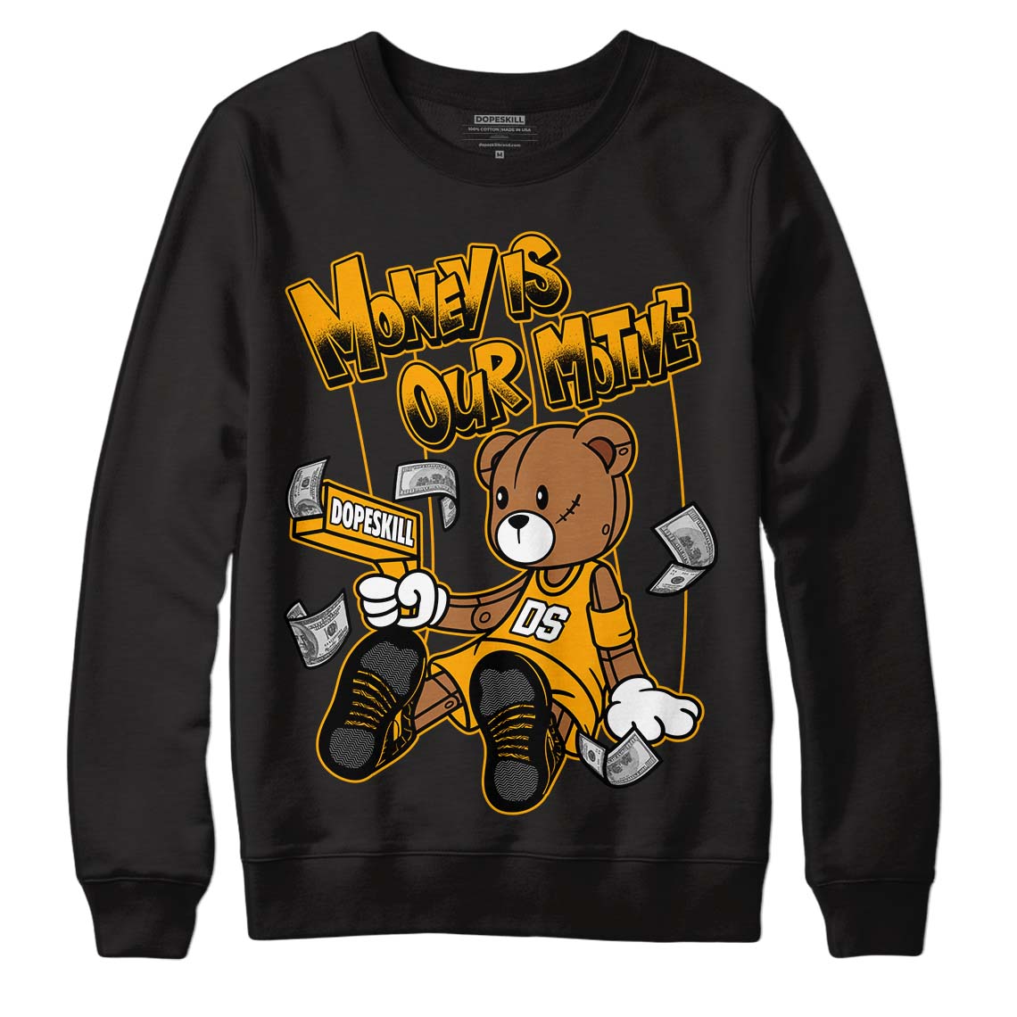 Black Taxi 12s DopeSkill Sweatshirt Money Is Our Motive Bear Graphic - Black 