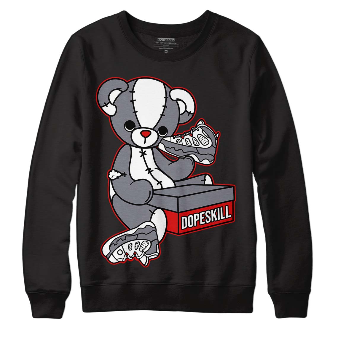 Fire Red 9s DopeSkill Sweatshirt Sneakerhead BEAR Graphic - Black 