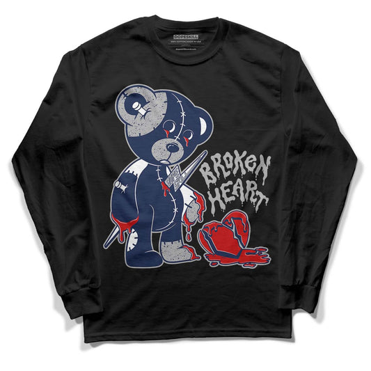 Midnight Navy 4s DopeSkill Long Sleeve T-Shirt Broken Heart Graphic - Black