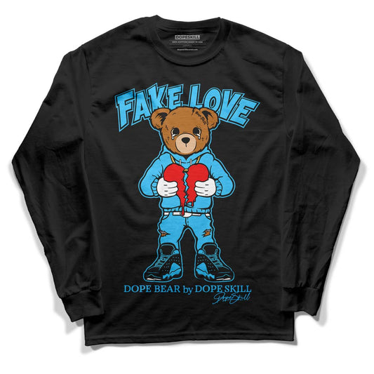 University Blue 13s DopeSkill Long Sleeve T-Shirt Fake Love Graphic - Black 