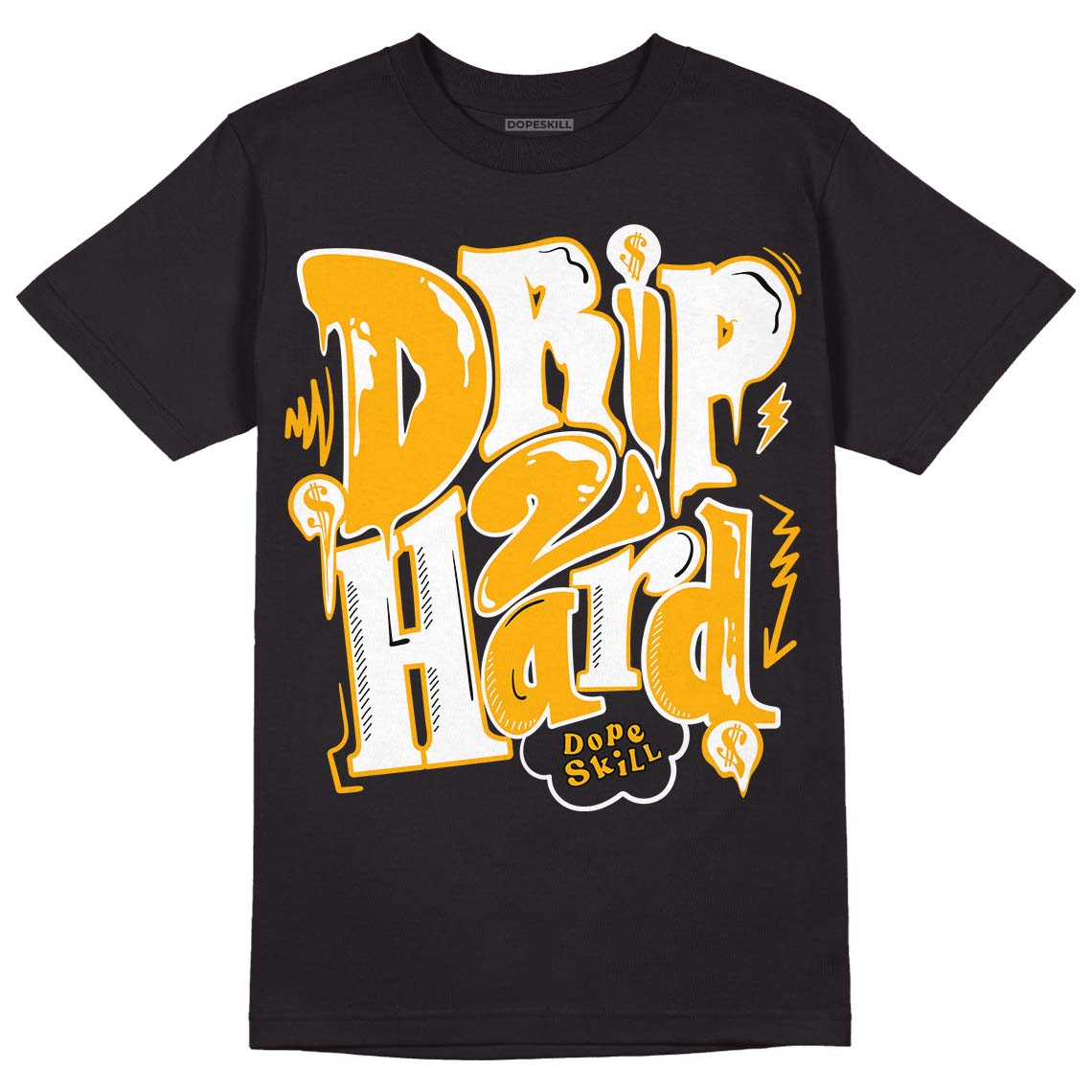 Goldenrod Dunk DopeSkill T-Shirt Drip Too Hard Graphic - Black 