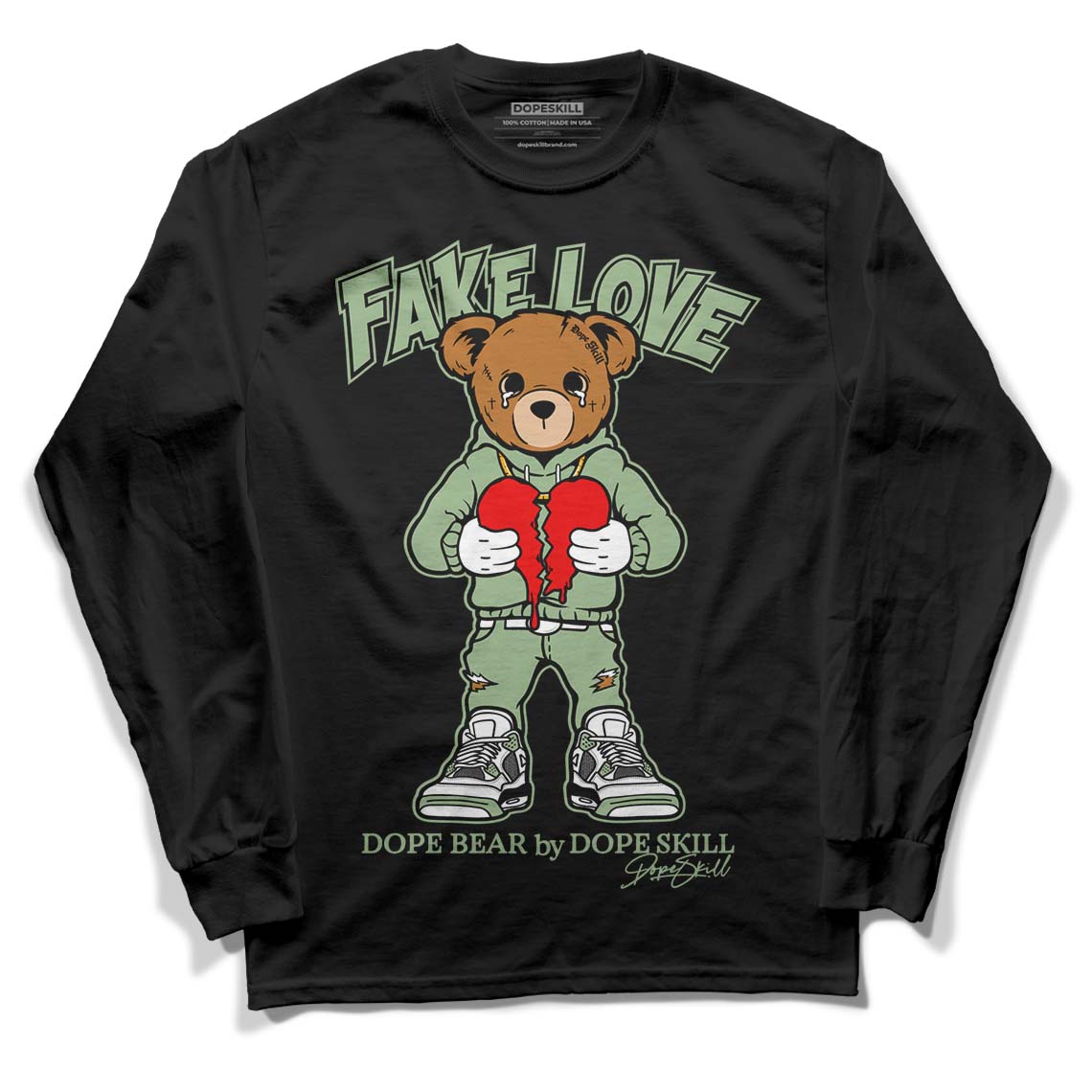 Jordan 4 Retro “Seafoam” DopeSkill Long Sleeve T-Shirt Fake Love Graphic Streetwear - Black