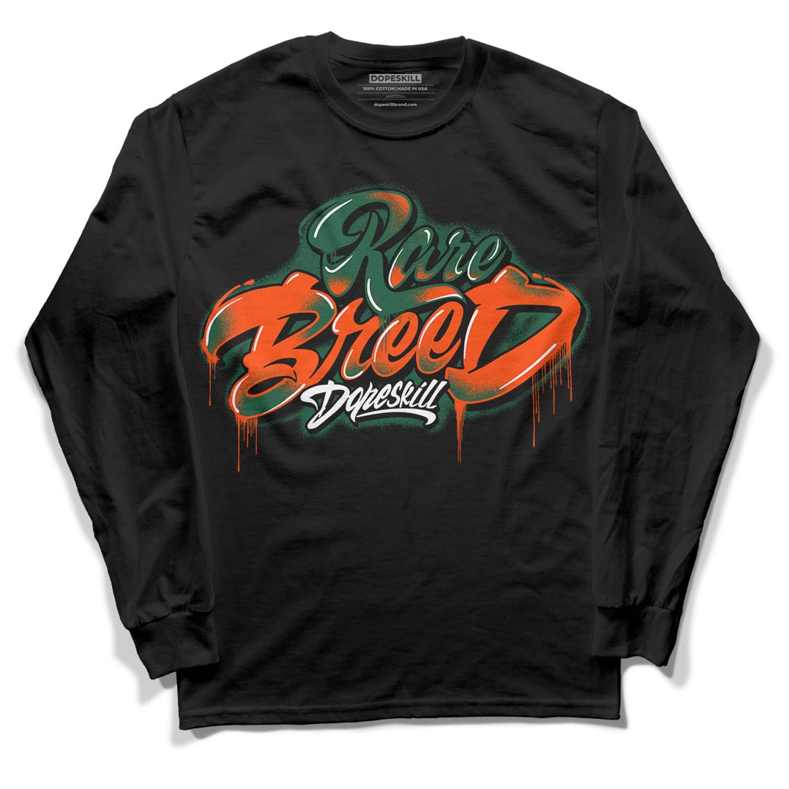 Dunk Low Team Dark Green Orange DopeSkill Long Sleeve T-Shirt Rare Breed Type Graphic - Black