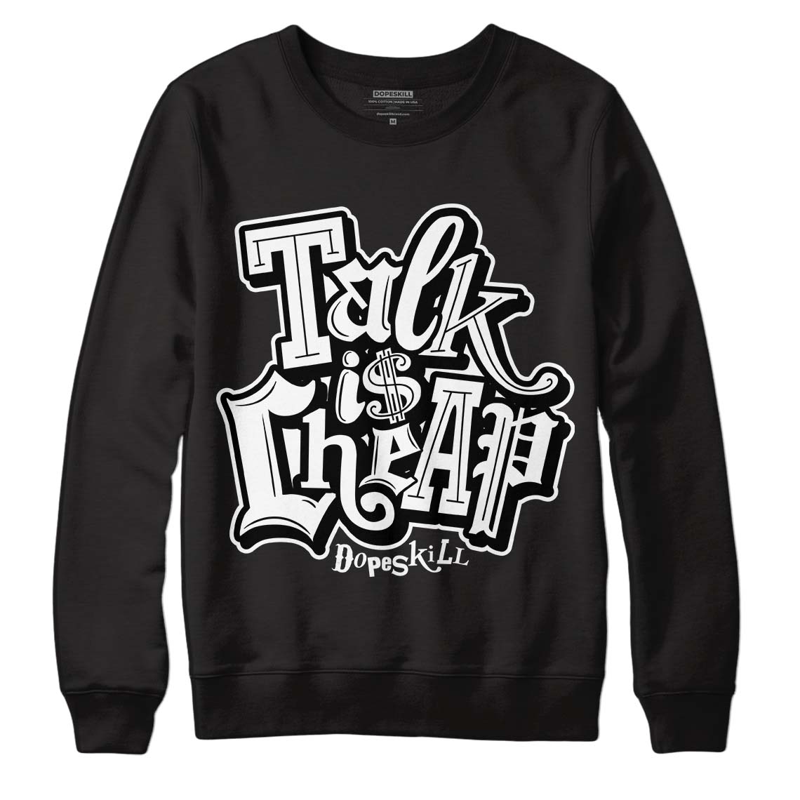 Jordan 1 High 85 Black White DopeSkill Sweatshirt Talk Is Chip Graphic Streetwear - Black 