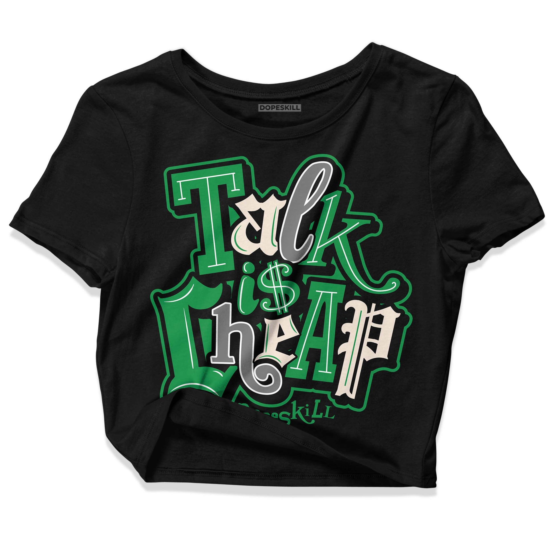 Jordan 2 Retro Lucky Green DopeSkill Women's Crop Top Talk Is Chip Graphic Streetwear - Black