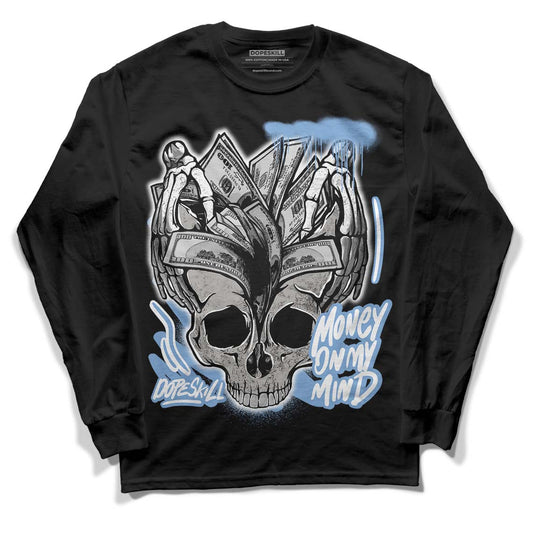 Jordan 5 Retro University Blue DopeSkill Long Sleeve T-Shirt MOMM Skull Graphic Streetwear - Black