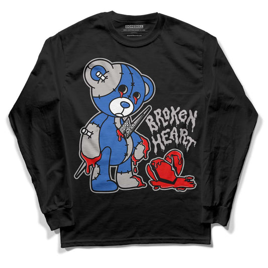 True Blue 1s DopeSkill Long Sleeve T-Shirt Broken Heart Graphic - Black