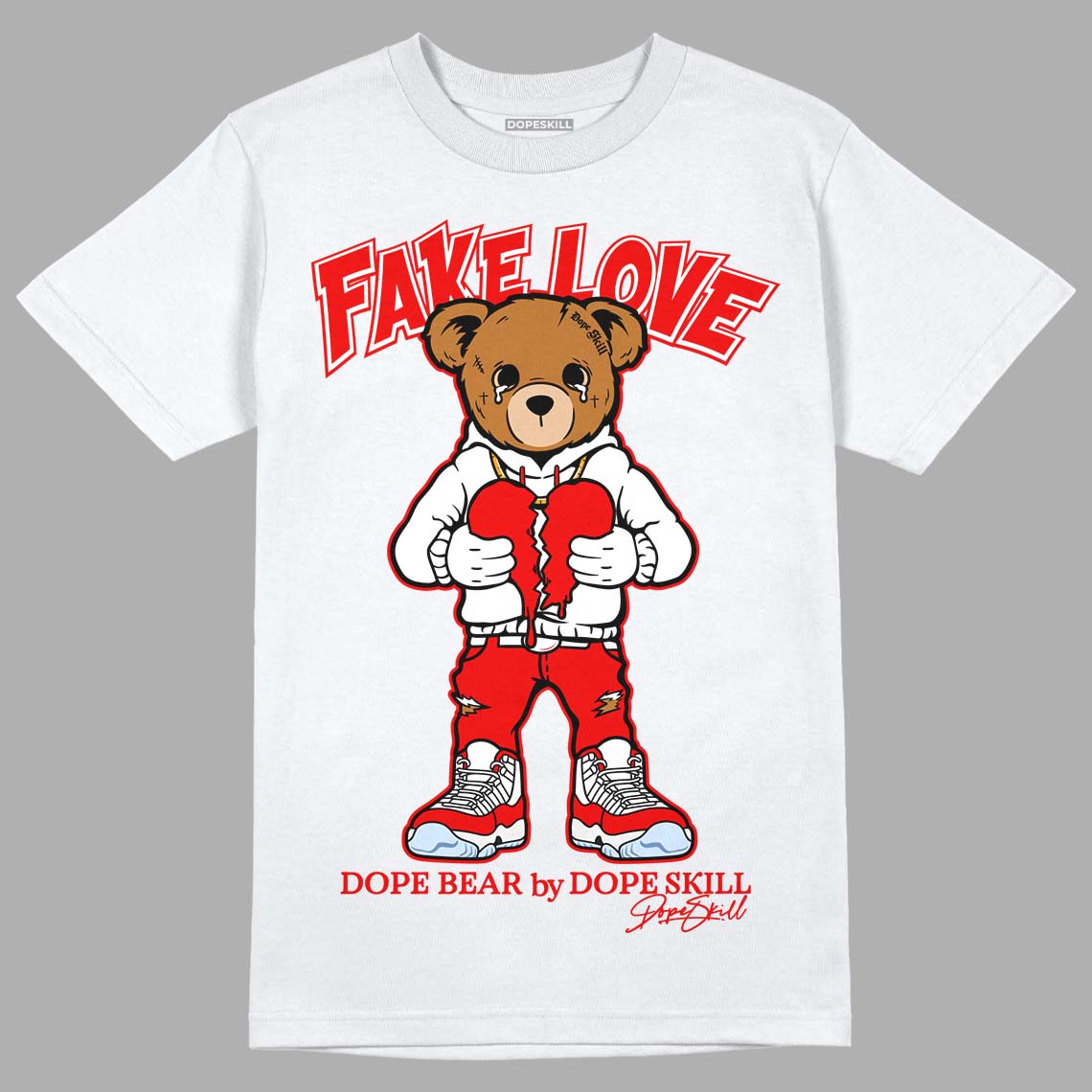 Cherry 11s DopeSkill T-Shirt Fake Love Graphic - White