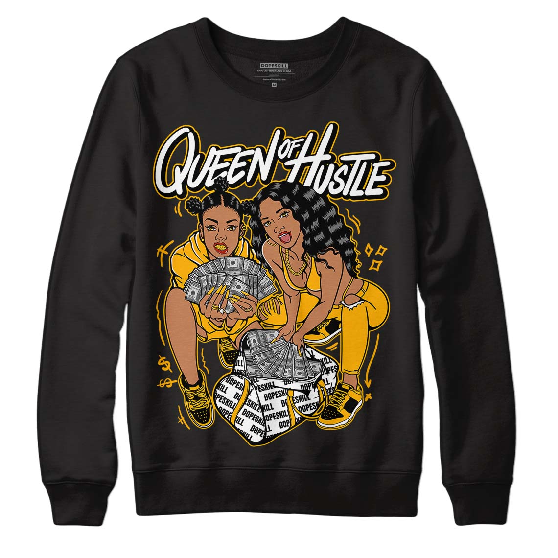 Goldenrod Dunk DopeSkill Sweatshirt Queen Of Hustle Graphic - Black 