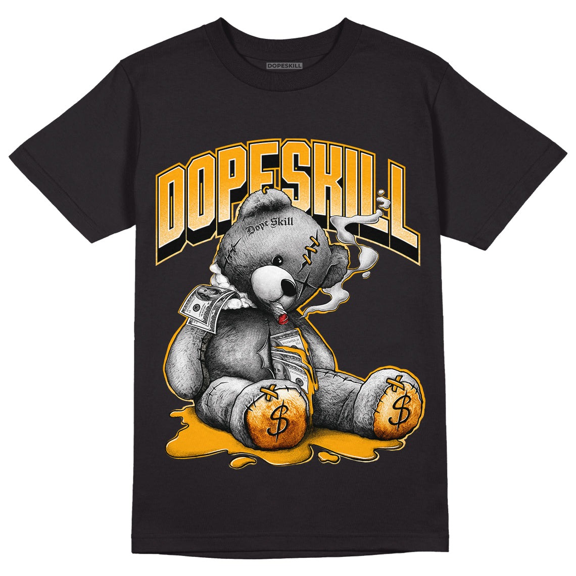 Taxi Yellow Toe 1s DopeSkill T-Shirt Sick Bear Graphic - Black 