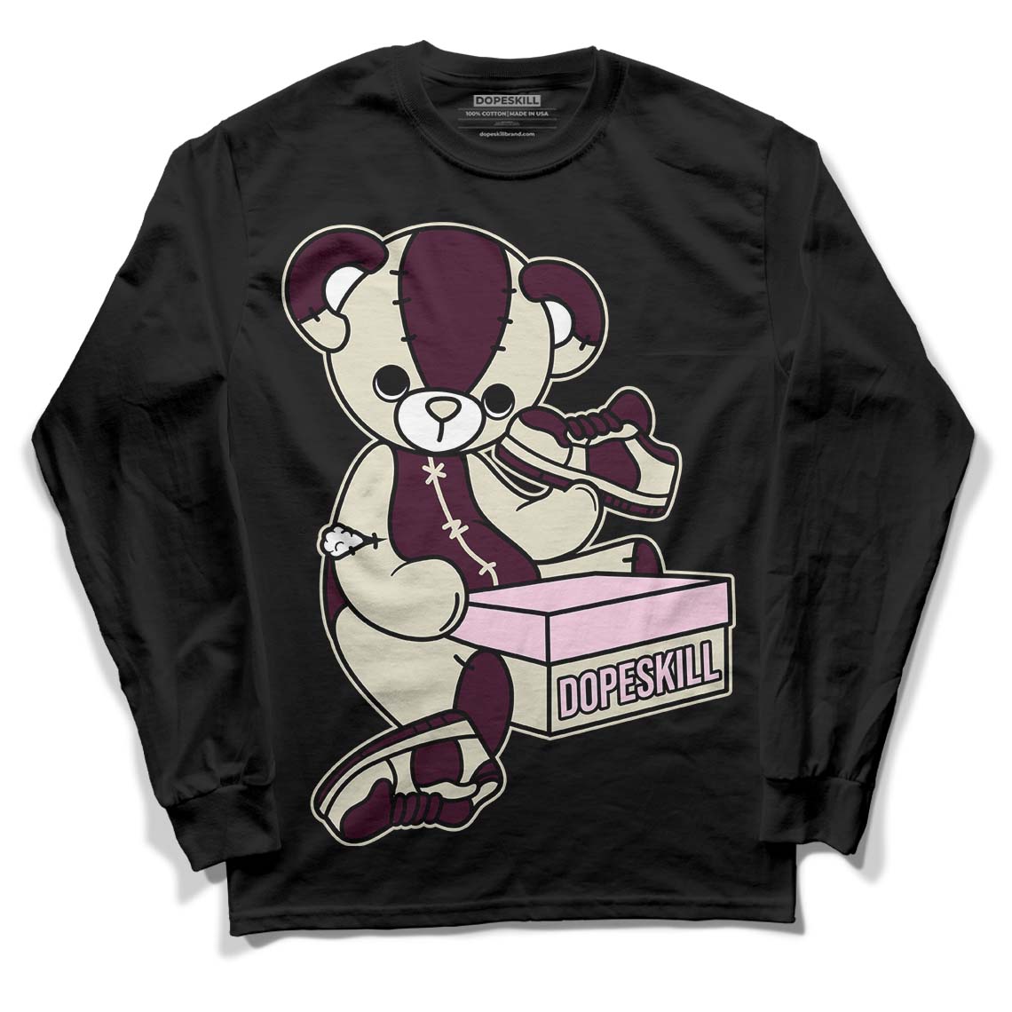 Dunk Low Night Maroon and Medium Soft Pink DopeSkill Long Sleeve T-Shirt Sneakerhead BEAR Graphic Streetwear - Black 